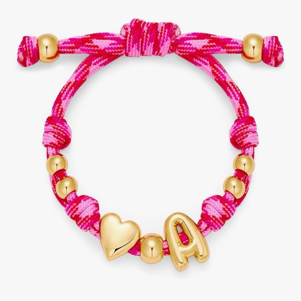 NEW 14K Gold-Plated Knotty Bubble Letter Initial Heart Bracelet